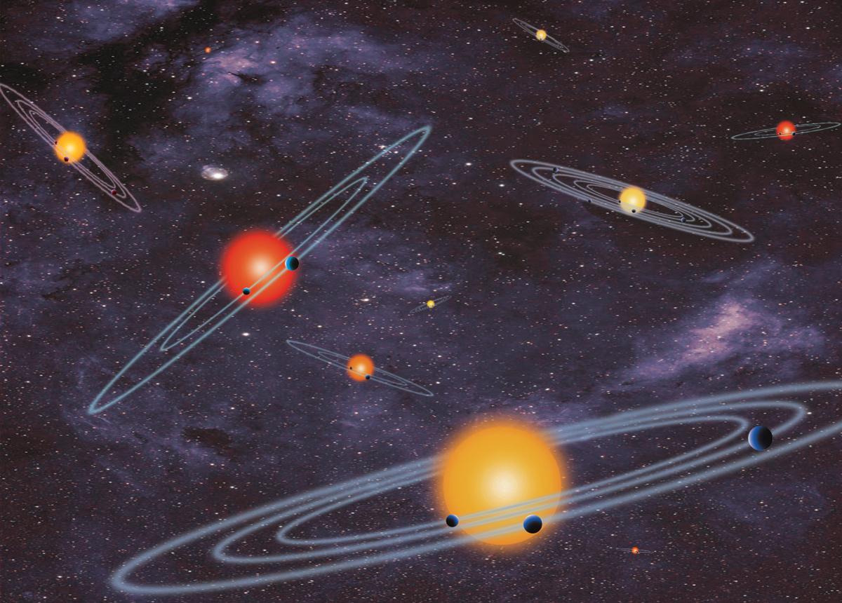 Schematische Darstellung der Bahnen in Planetensystemen, die mit der Transitmethode entdeckbar sind (NASA)Abbildung gemeinfrei, via Wikipedia s.v. Exoplanet
